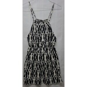 Pink Owl Ladies Halter Mini Dress Geometric Aztec Black and White Print Size M‎
